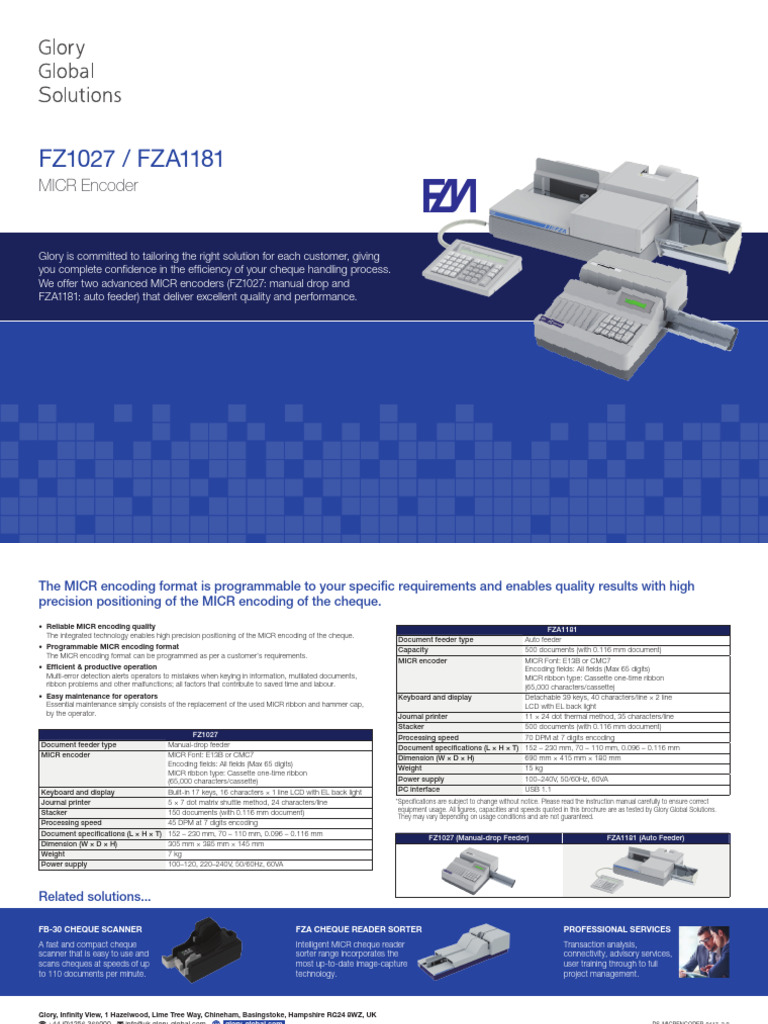 Advanced MICR Encoders: FZ1027 & FZA1181 | PDF | Computing