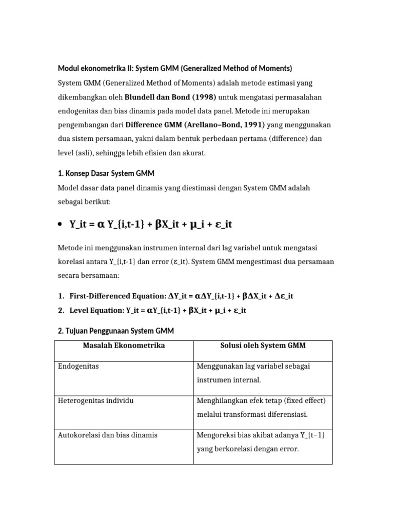 Panduan System GMM dalam Ekonometrika | PDF