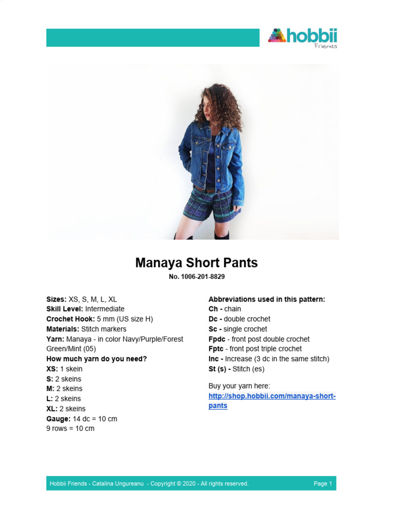 Crochet Manaya Short Pants Pattern | PDF | Crochet | Woven Fabrics