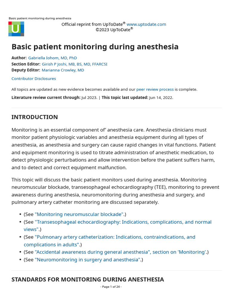 Essential Anesthesia Patient Monitoring Guide | PDF | Blood Pressure ...