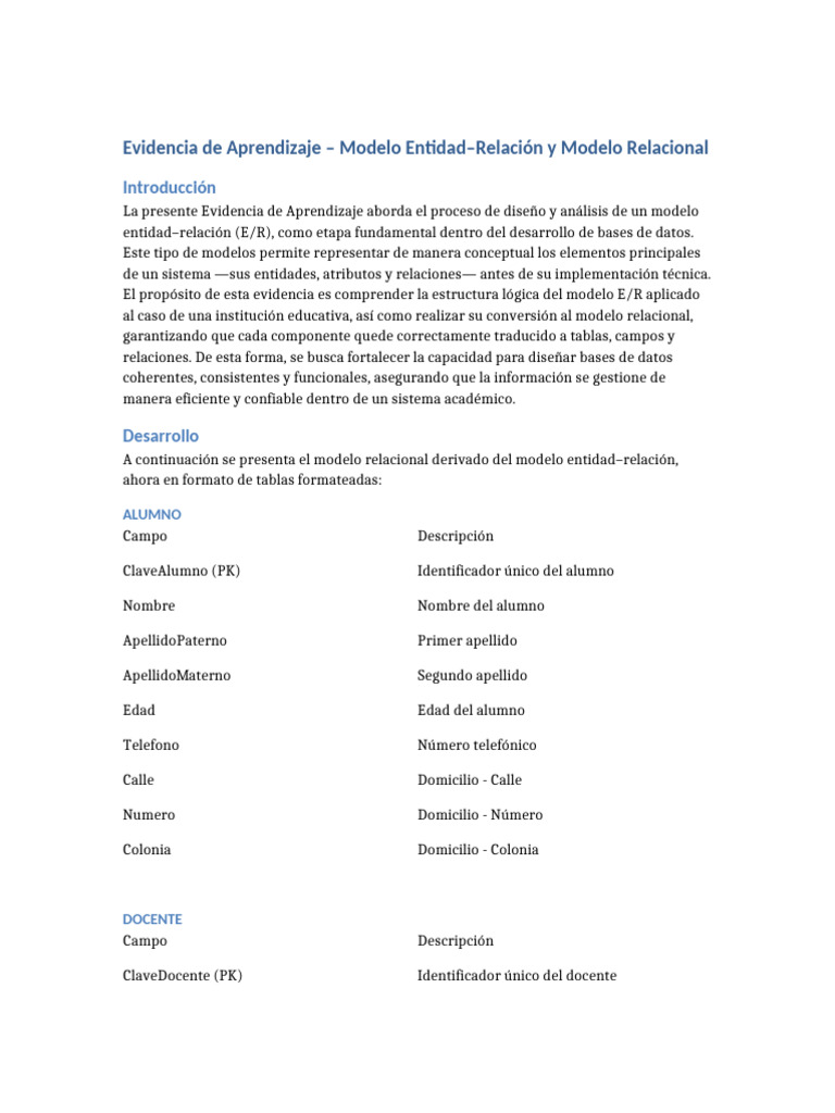 Modelo E/R y Relacional en Bases de Datos | PDF | Modelo relacional ...