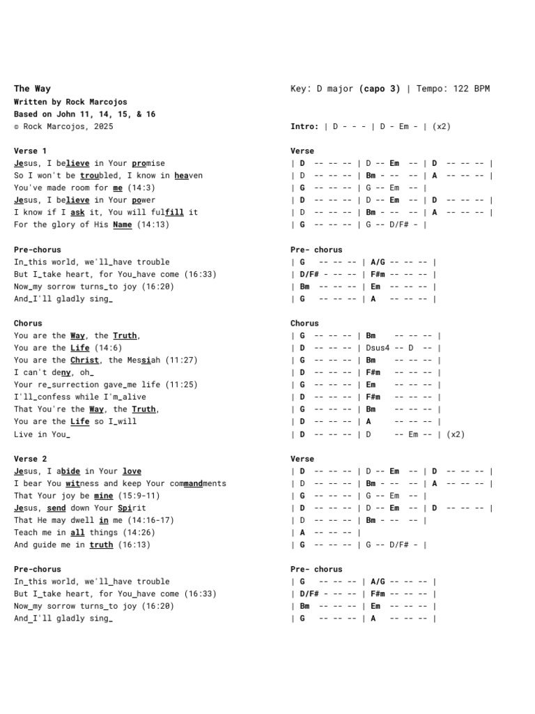 The Way - D Major_capo 3 Chord Sheet (Worship Version) | PDF | Song ...