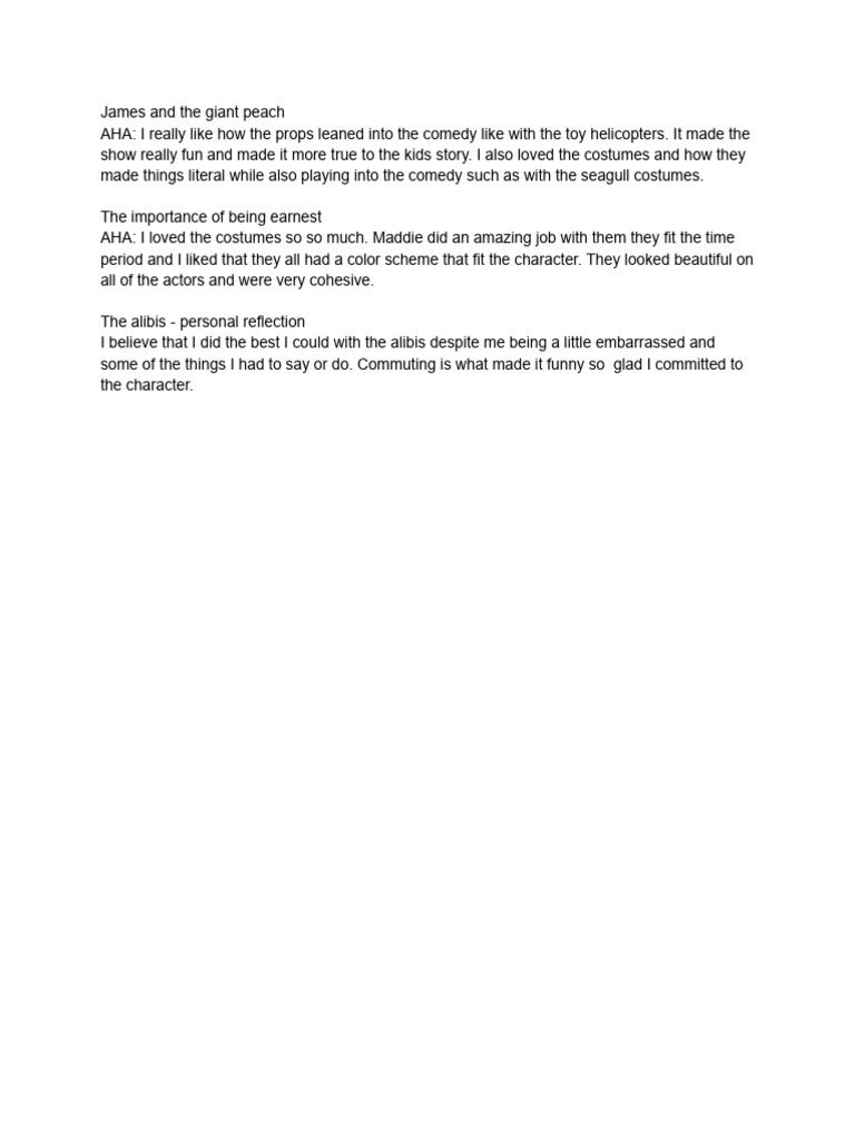 Theater Production Reviews and Reflections | PDF