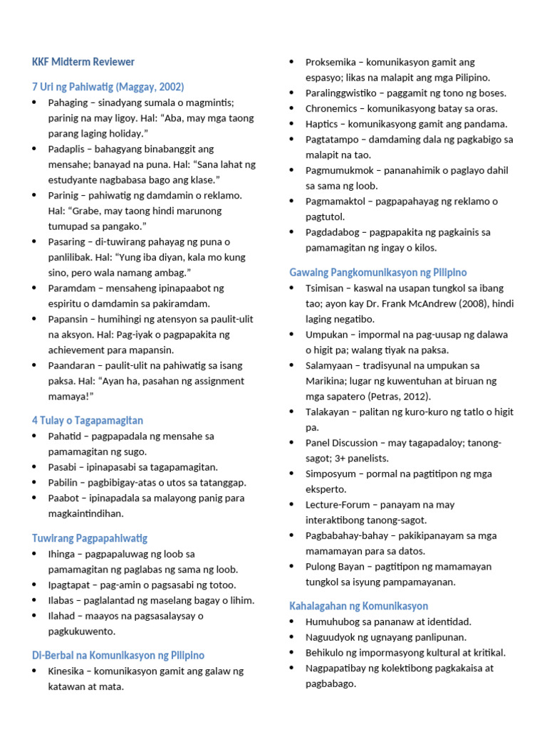 KKF Midterm Reviewer | PDF