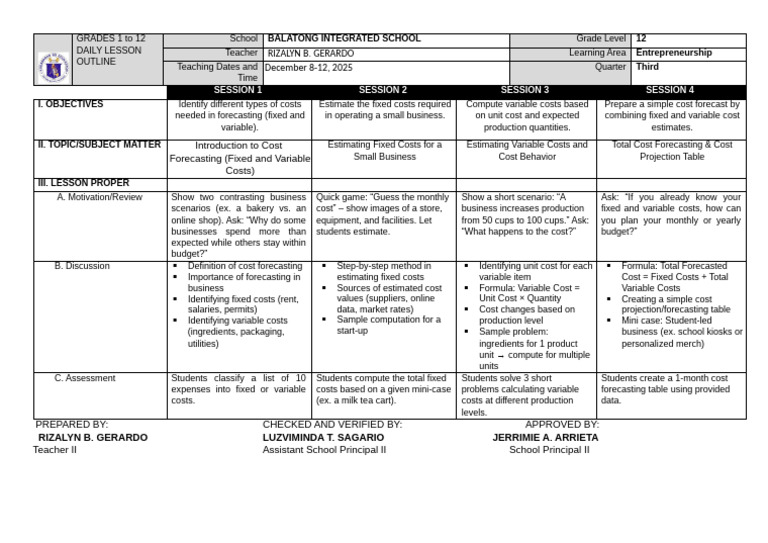 ENTREP Week 4 November 24 27 | PDF | Applied Mathematics