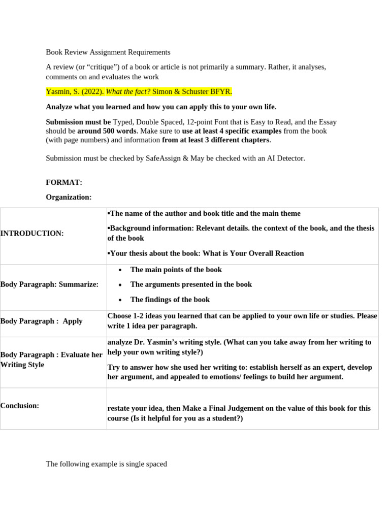 Book Reaction Essay Assignment Guidlines | PDF | Books | Essays