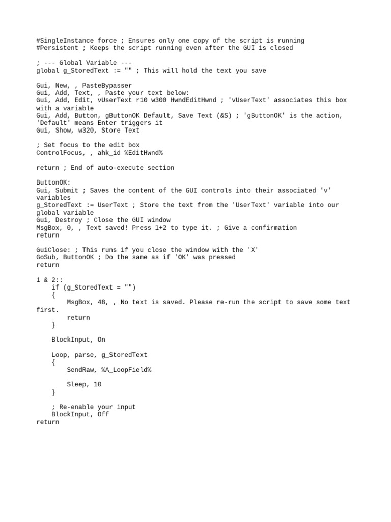Text Storage and Auto-Paste Script | PDF