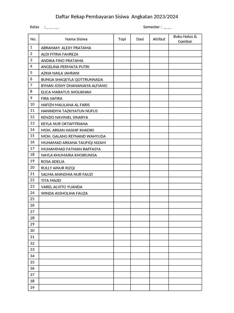 Rekap Pembayaran Siswa 2023/2024 | PDF