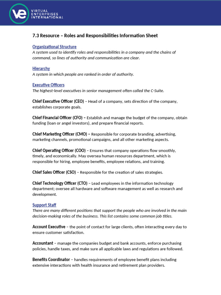 Roles and Responsibilities Overview | PDF | Human Resources | Sales