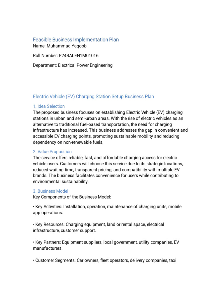 EV Charging Station Business Plan | PDF | Electric Vehicle | Pricing