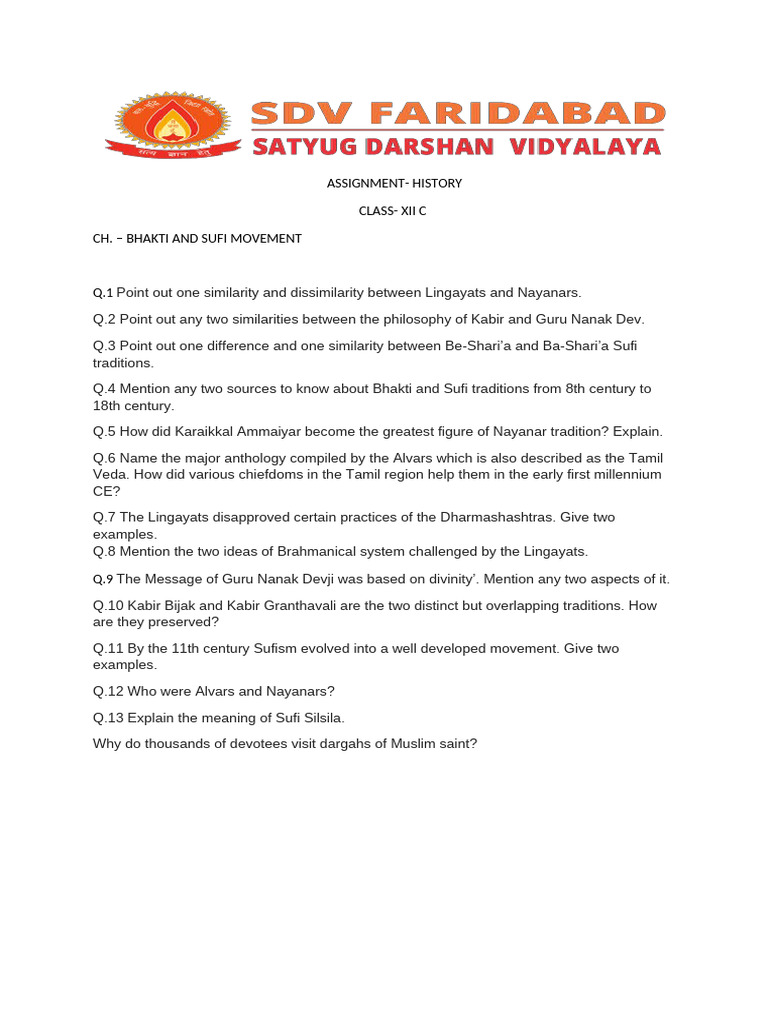 Bhakti and Sufi Movement Assignment | PDF