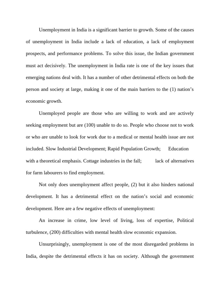 Causes and Effects of Unemployment in India | PDF | Unemployment ...