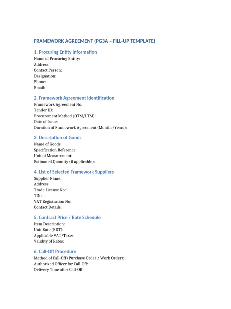 Framework Agreement Fill-Up Template | PDF