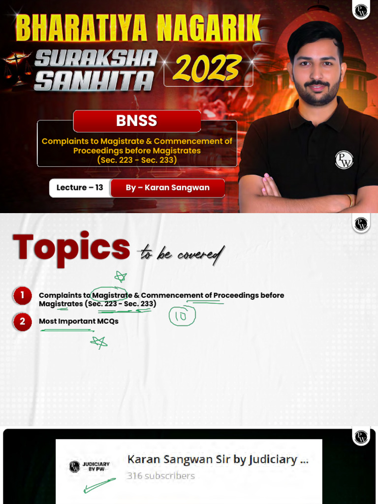BNSS 13 Class Notes | PDF | Summons | Magistrate