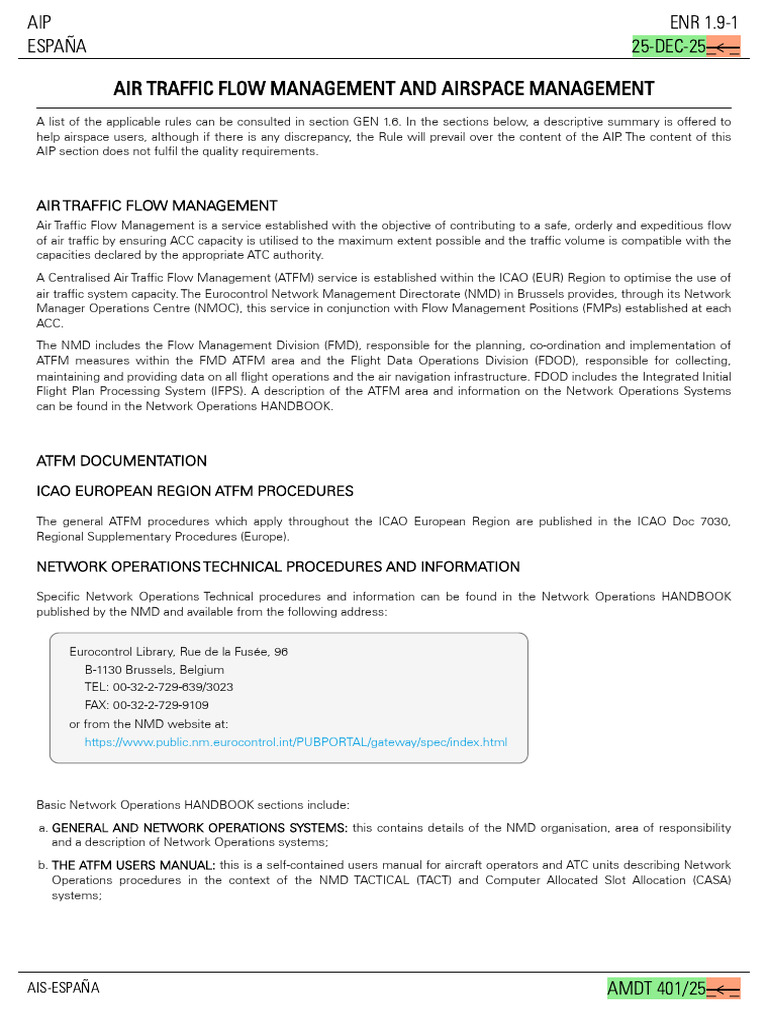 Aip Esp 1.9 Air Traffic Flow Management and Airspace Management | PDF ...