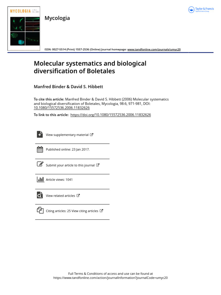 Molecular Systematics and Biological Diversification of Boletales | PDF ...