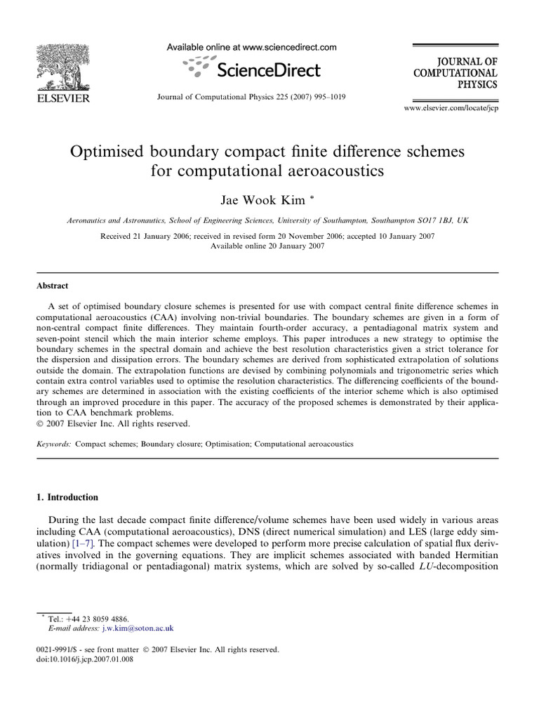 Optimized Boundary Schemes for CAA | PDF | Finite Difference ...