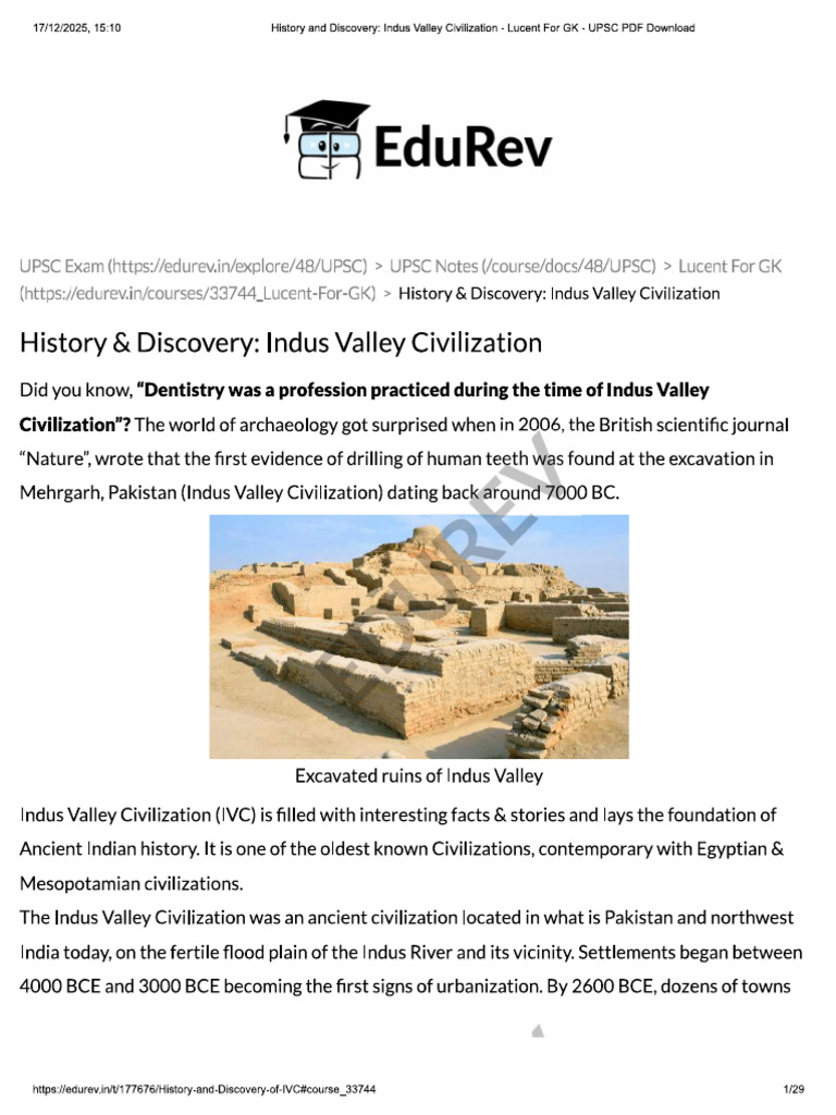 History and Discovery of Indus Valley Civilization | PDF