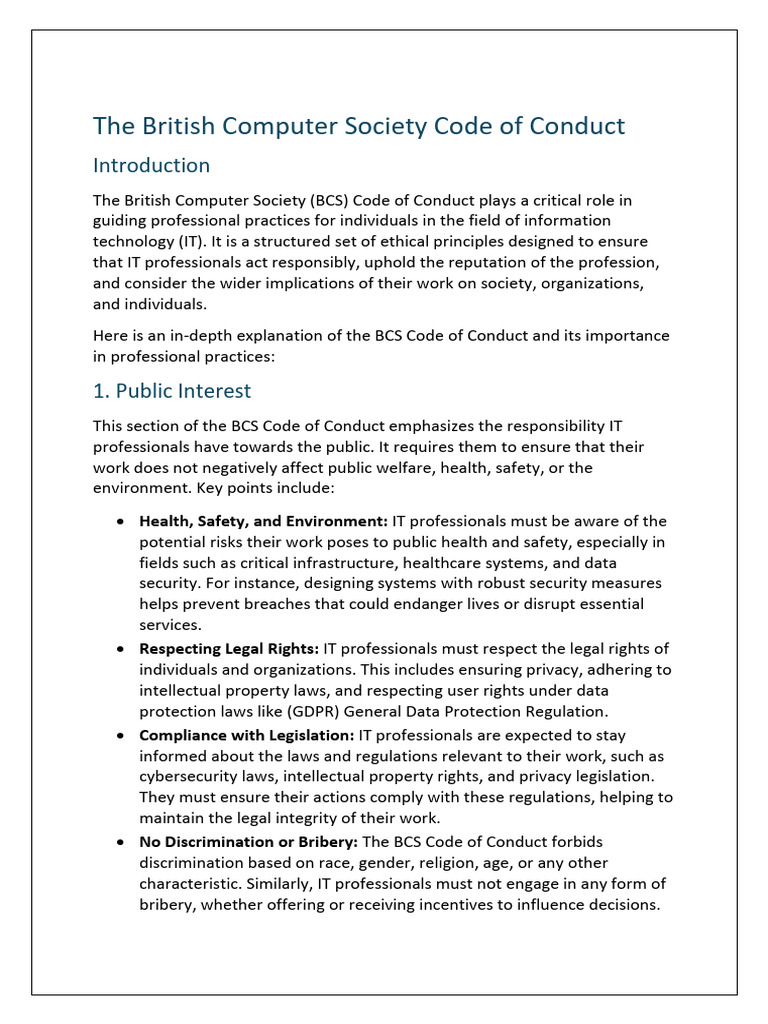 The British Computer Society Code of Conduct and Case Studies Edited ...