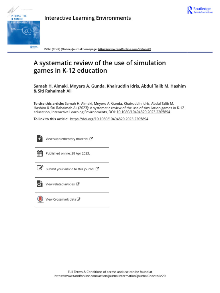Systematic Review of Simulation Games in K-12 | PDF | Learning ...