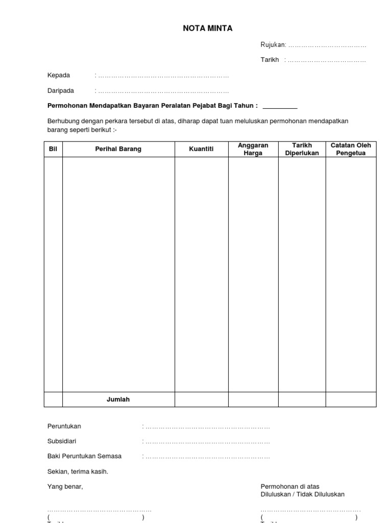 Contoh Nota Minta | PDF