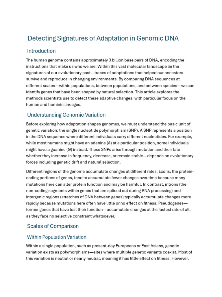 Detecting Signatures of Adaptation in Genomic DNA | PDF | Mutation ...