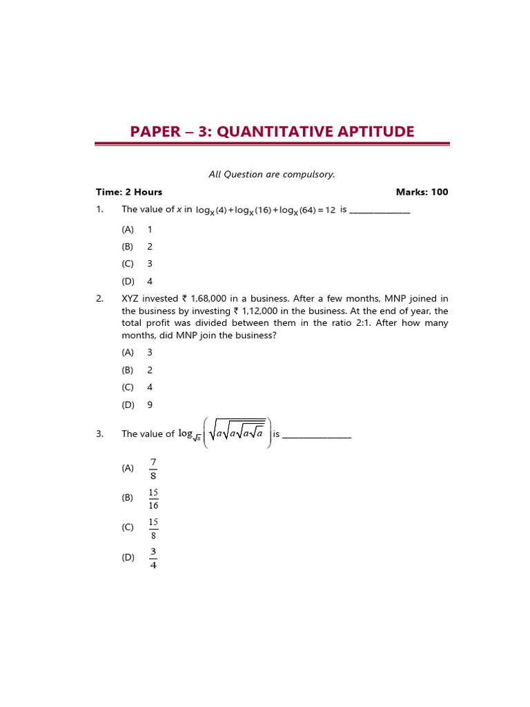 Quantitative Aptitude Exam Questions | PDF | Interest | Sampling ...