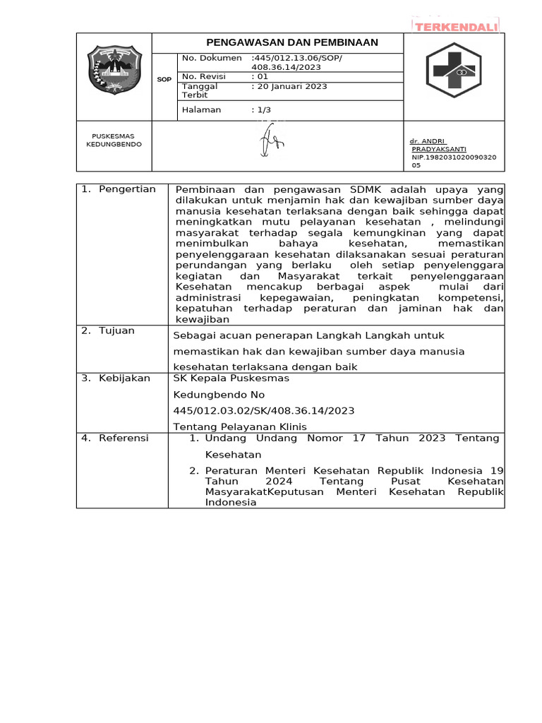 SOP Pembinaan dan Pengawasan SDMK | PDF