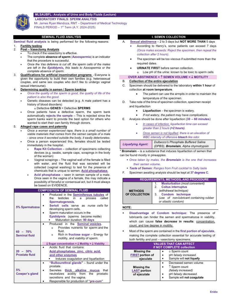 Seminal Fluid Analysis Overview | PDF | Cerebrospinal Fluid
