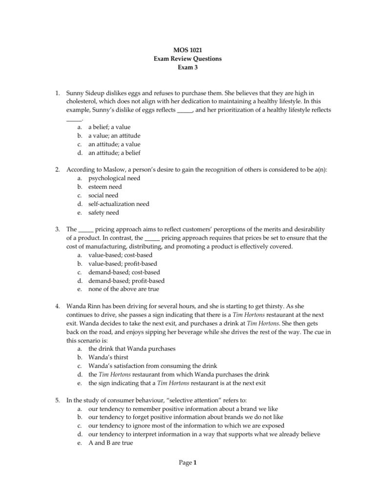 Exam Review Questions for MOS 1021 | PDF | Pricing | Product (Business)