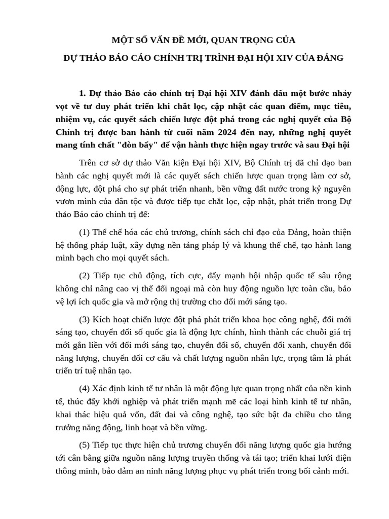 Một Số Nội Dung Mới Trong BC Chính Trị Trình ĐH XIV | PDF