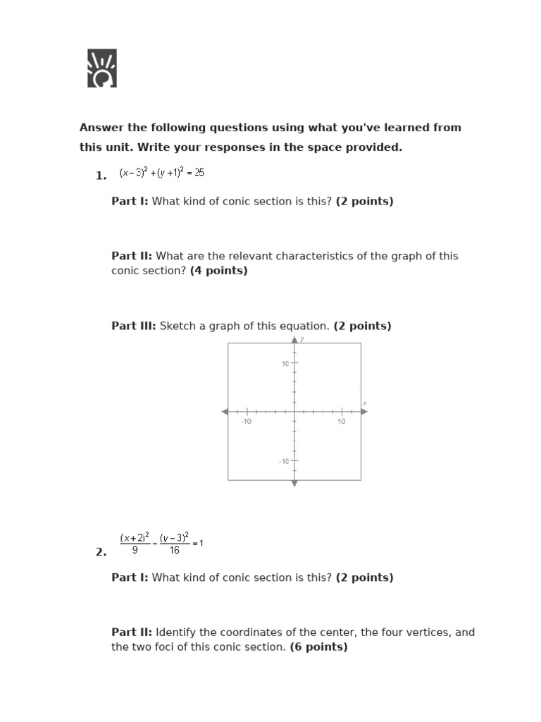 Conic Sections Test and Graphing Guide | PDF | Differential Geometry ...