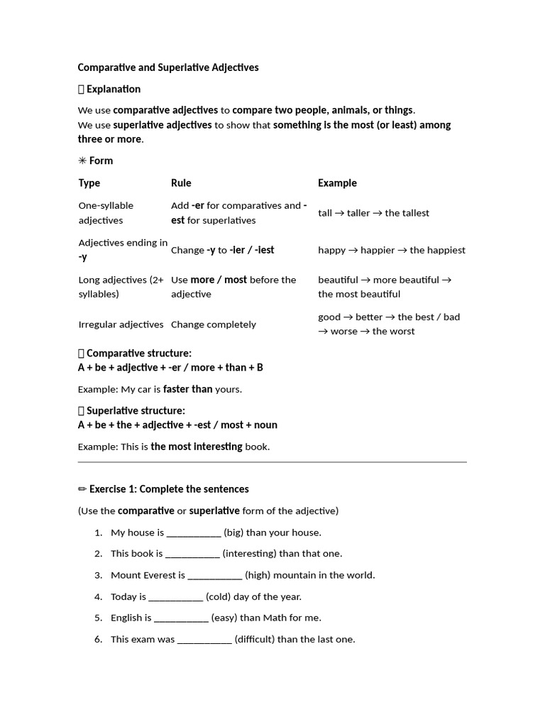 Understanding Comparative and Superlative Adjectives | PDF | Adjective ...