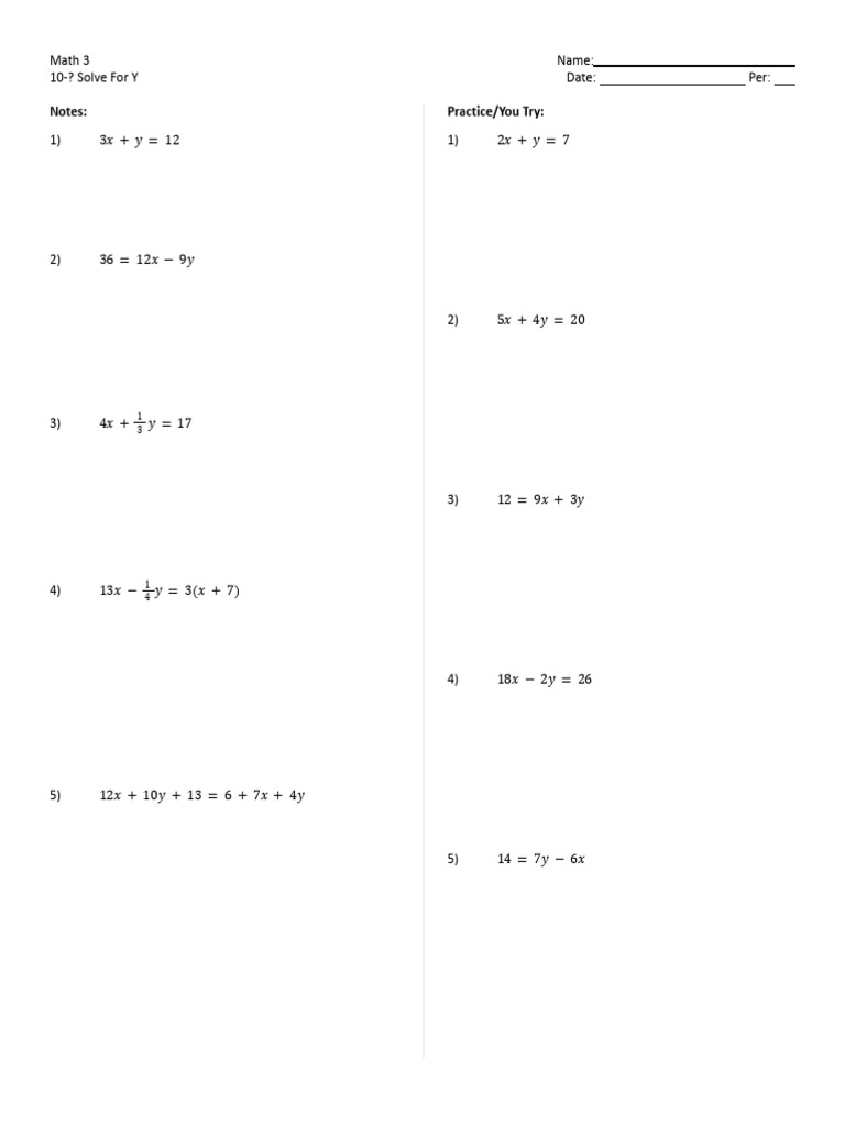 Solve for Y: Math Practice Problems | PDF