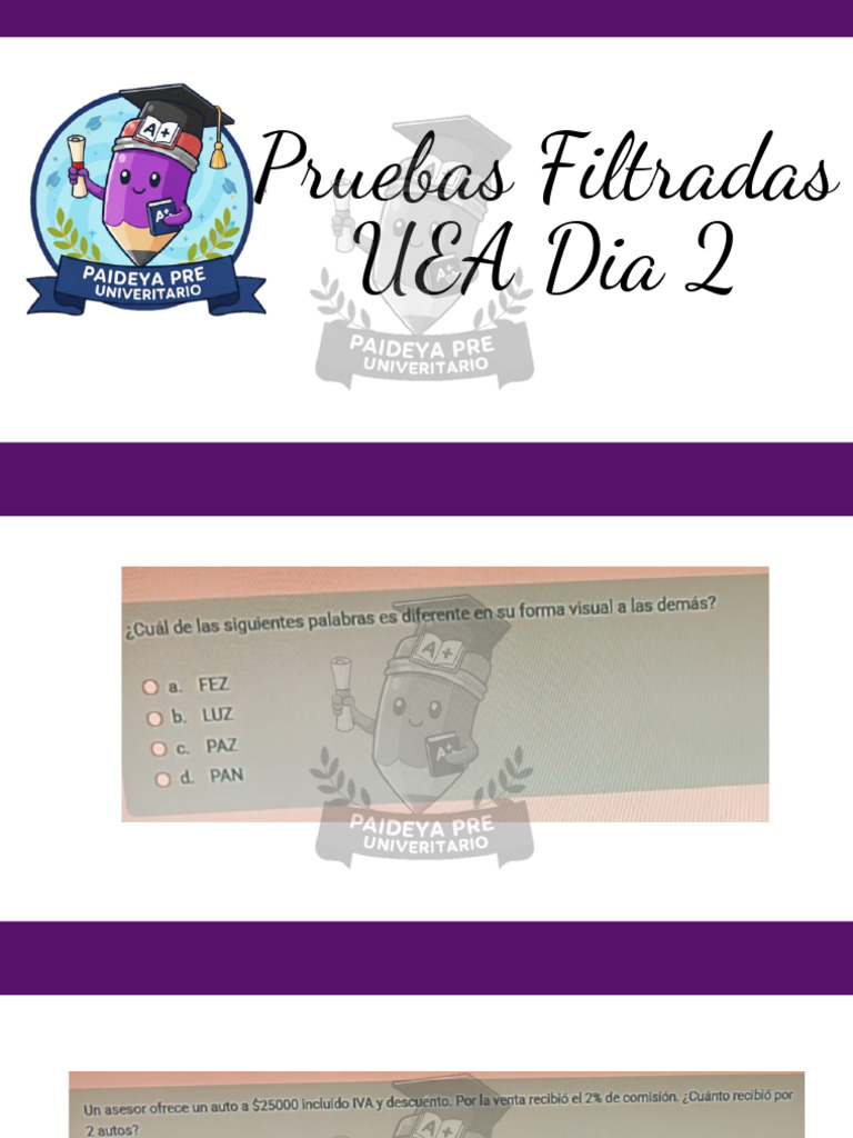 Pruebas Filtradas Uea Dia 2 - Watermark | PDF