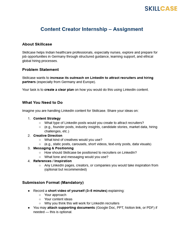 Content Creator Internship - Assignment | PDF