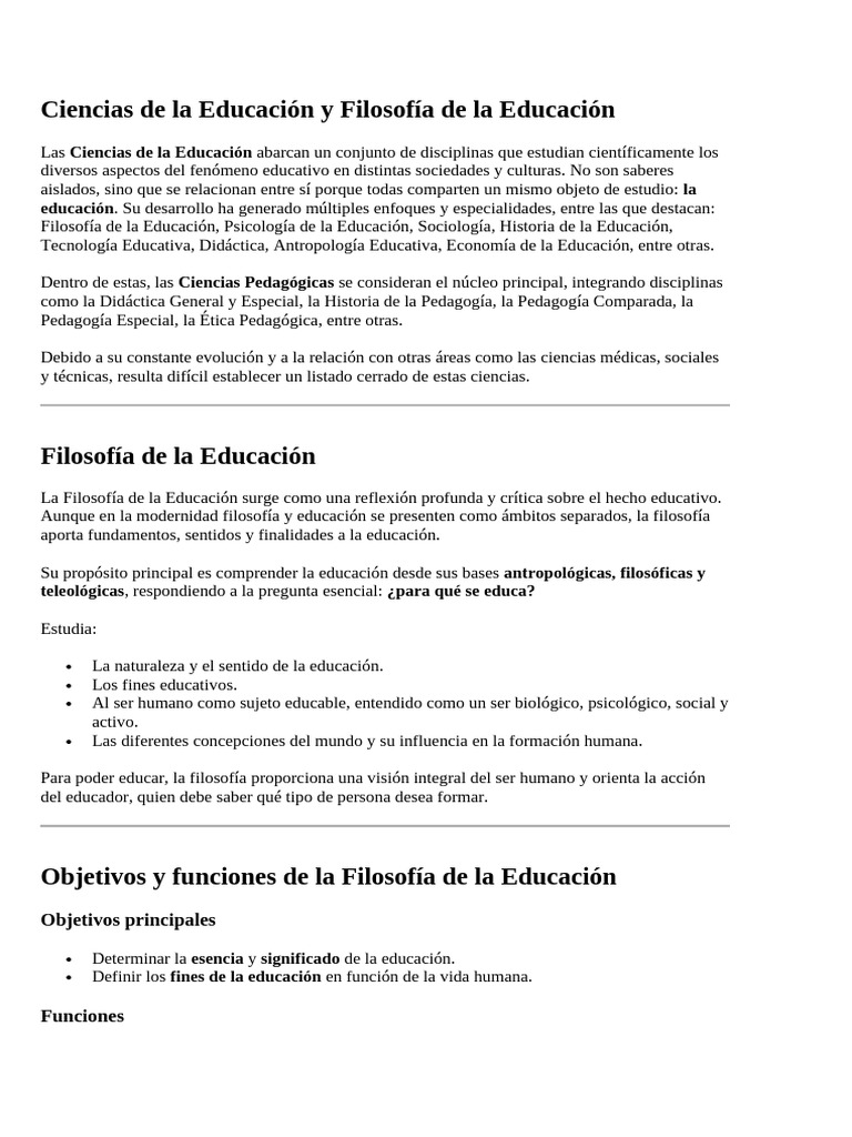 Ciencias de La Educación y Filosofía de La Educación RESUMEN | PDF ...