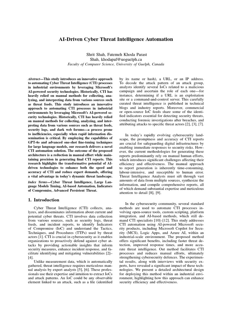 AI Automation in Cyber Threat Intelligence | PDF | Security | Computer ...