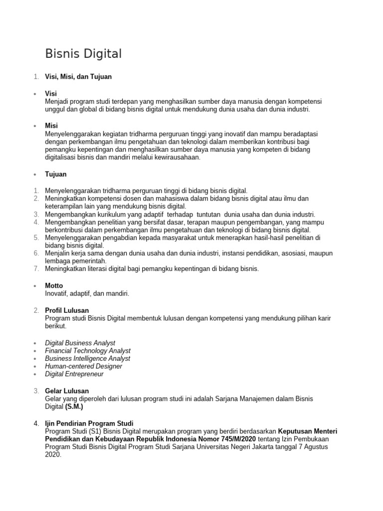 Program Studi Bisnis Digital S1 | PDF