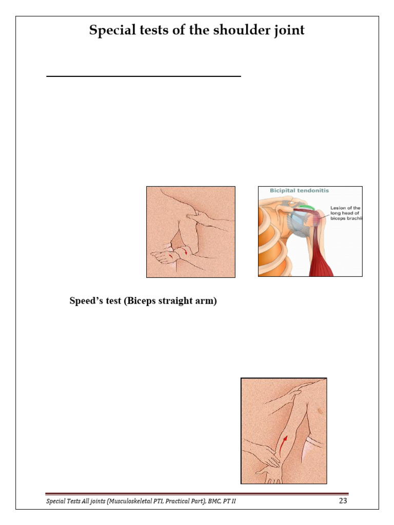 Shoulder Joint Special Tests Guide | PDF | Anatomical Terms Of Motion ...