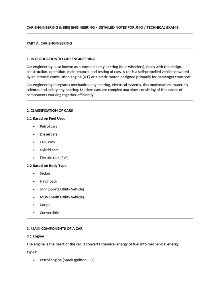 Car Engineering and Bike Engineering Notes | PDF | Internal Combustion ...