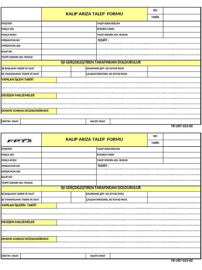 FR ÜRT 023 Kalıp Arıza Talep Formu | PDF