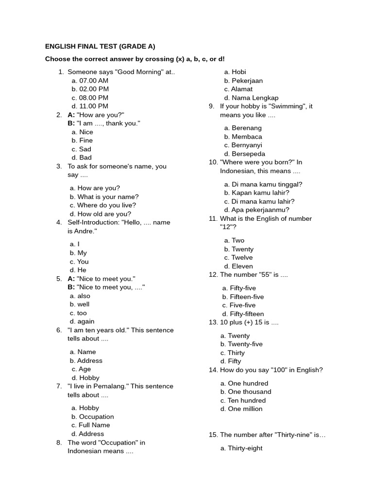 English Final Test for Grade A | PDF | Chess Openings | Chess