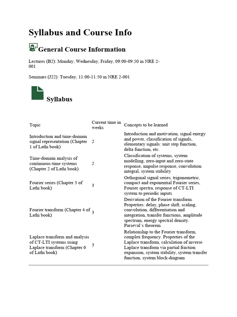 Signal Processing Course Syllabus | PDF | Laplace Transform | Spectral ...