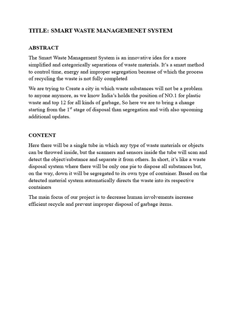 Smart Waste Management System Overview | PDF | Waste Management | Recycling