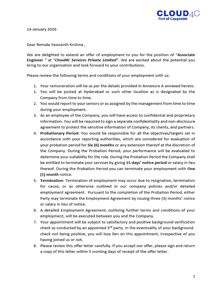 Employment Offer for Associate Engineer | PDF | Employment | Business