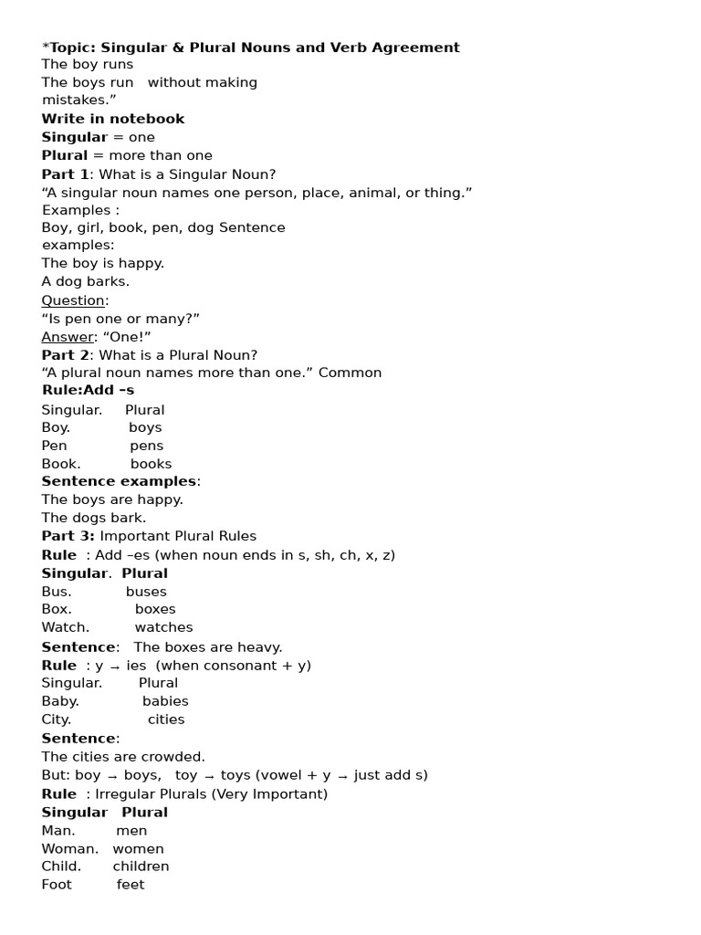 Singular Plural and Subject Verb | PDF | Grammatical Number | Plural