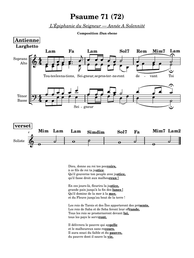 Psaume 71 : Justice et paix divine | PDF | Musique pour chorale ...