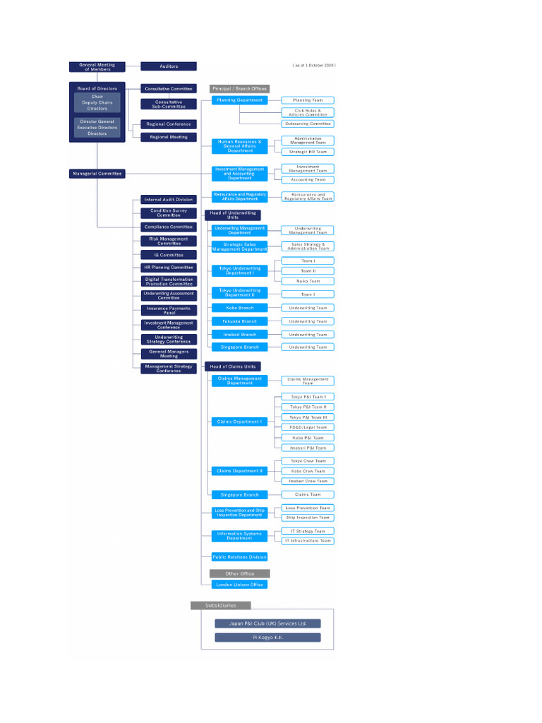 Organizational Chart of Japan P& I Club | PDF