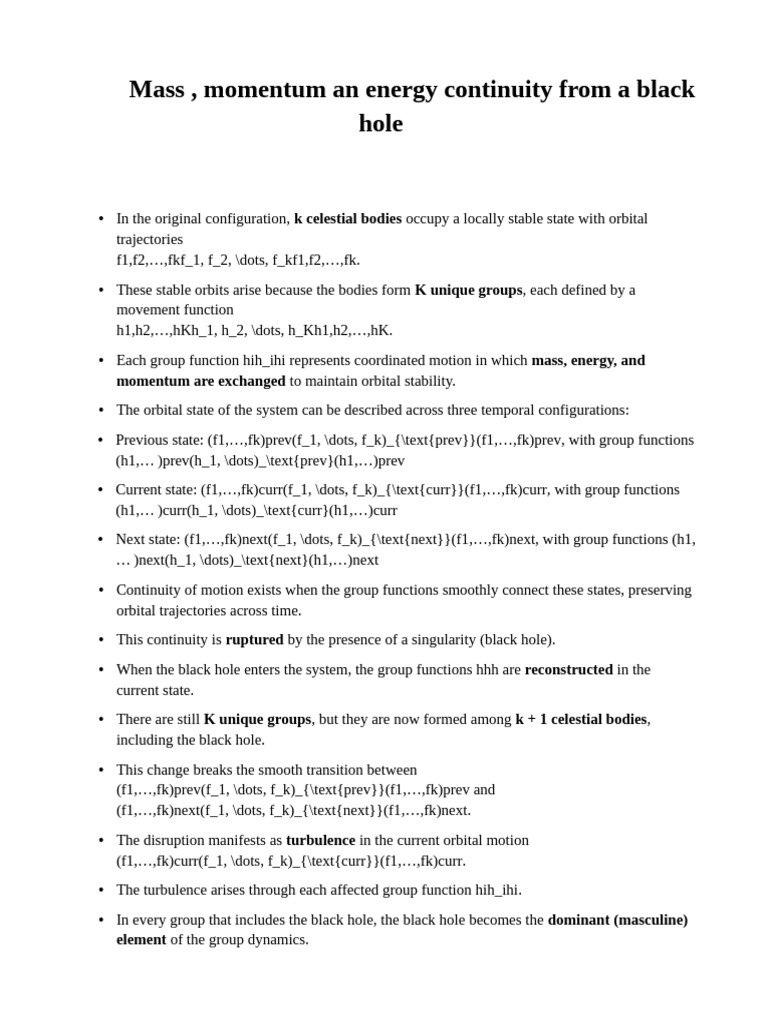 Mass, Momentum An Energy Continuity From A Black Hole | PDF | Black ...